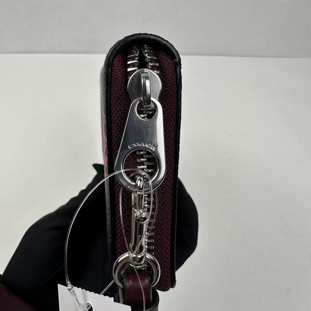 Coach Long Zip Around Wallet Signature Canvas Bow Print Silver/Merlot CZ327 - Picture 8 of 10